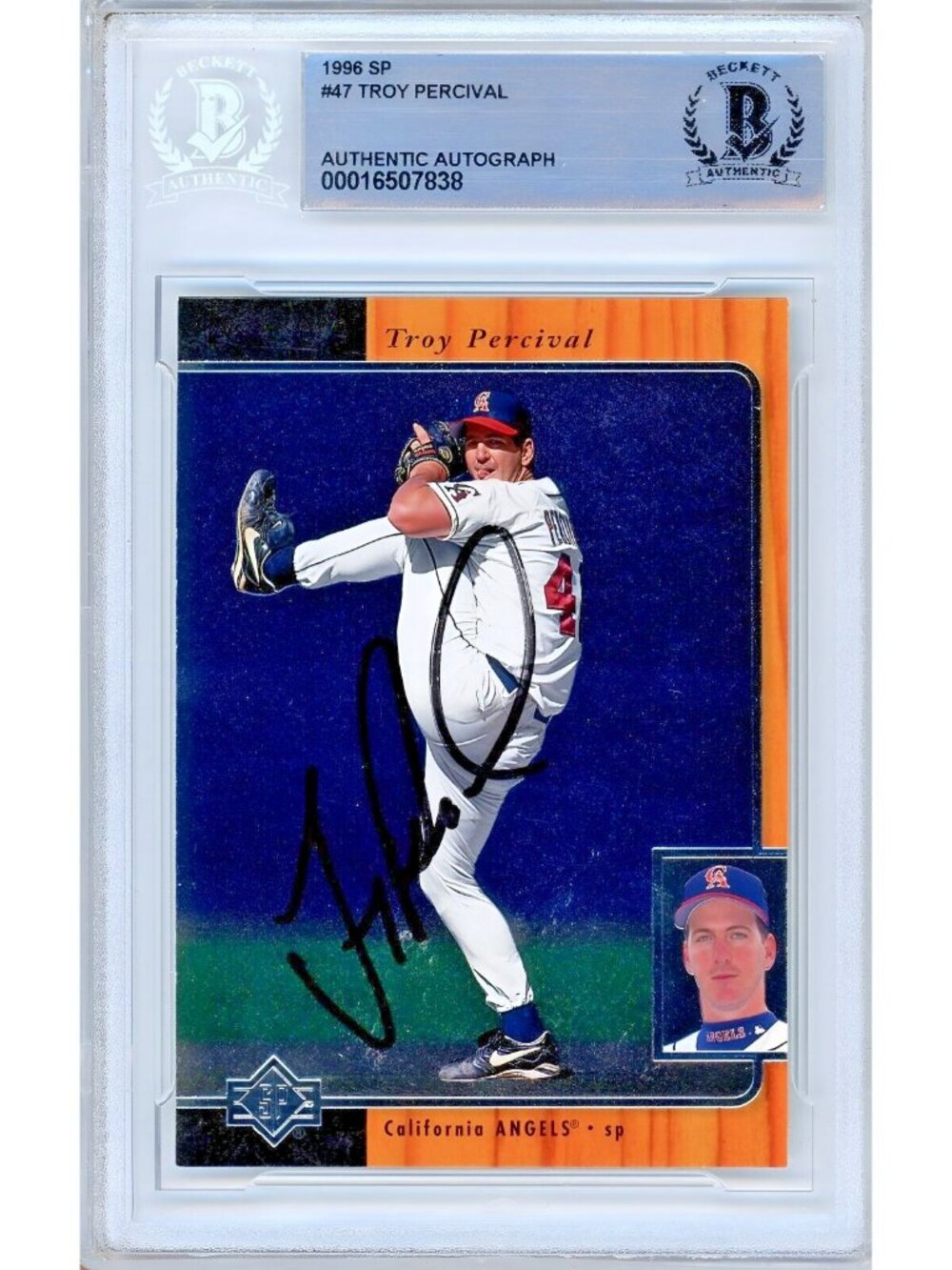 Troy Percival Signed 1996 Upper Deck SP #47 California Angels BAS Slab Auto MLB